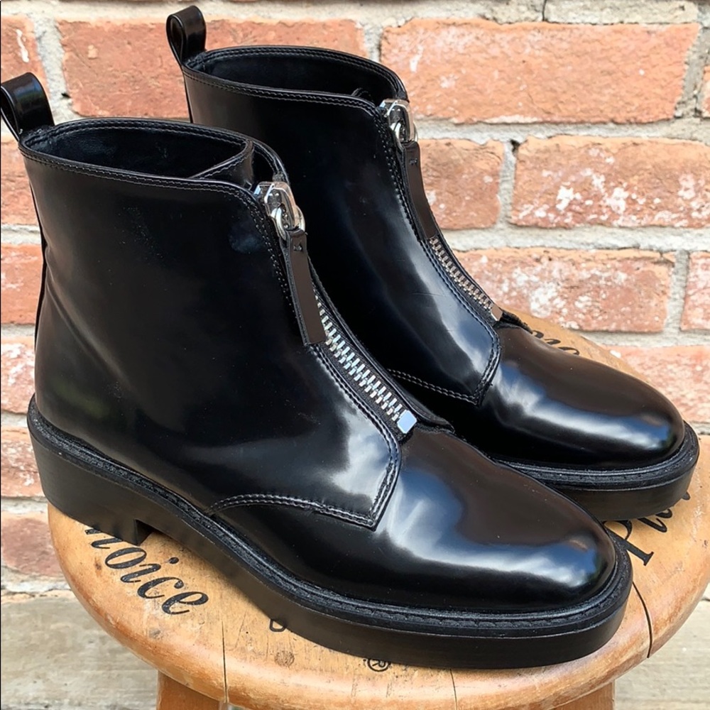 Zara Basic Black Patent Bootie with Top Zipper